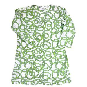 Gretchen Scott Small Cotton Tunic‎ Top Blouse Lime Green Blue Rope Split Neck